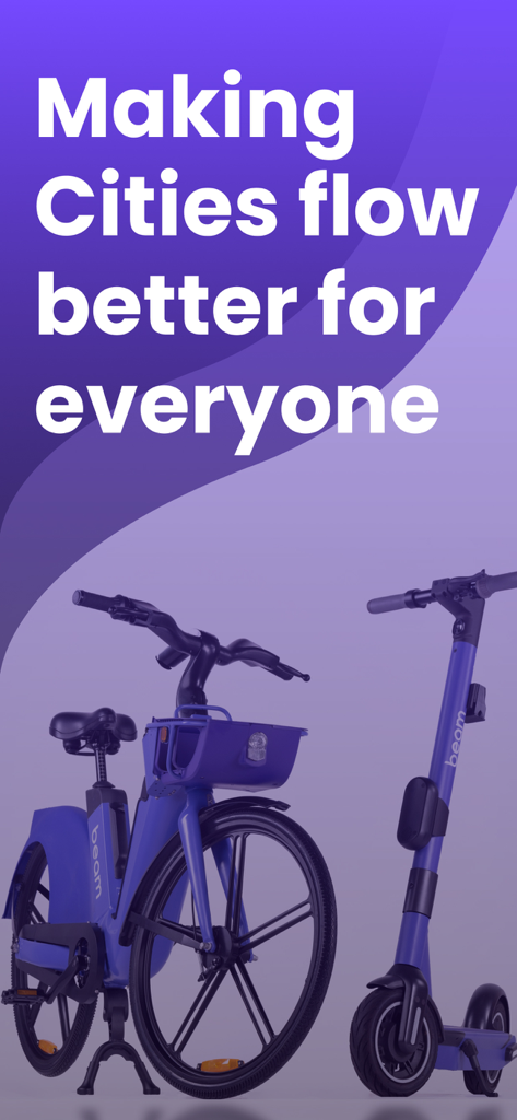 Ein Beam E-Bike und Roller unter dem Text: Macht Städte für alle flüssiger.