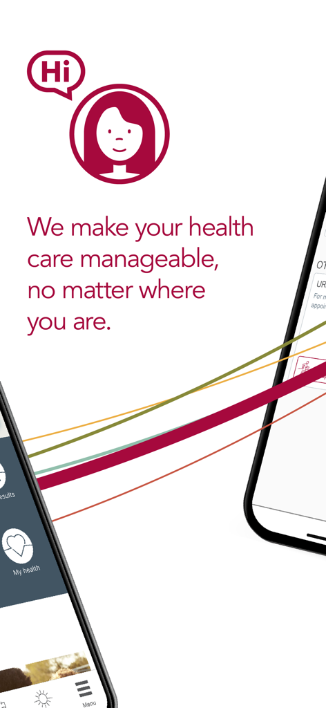 UCHealth app promotional screen featuring Livi virtual assistant and manageable healthcare slogan