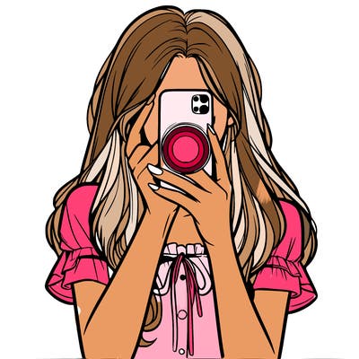 a realistic girl holding her phone taking pictures