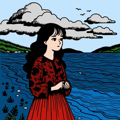 a realistic girl by the water