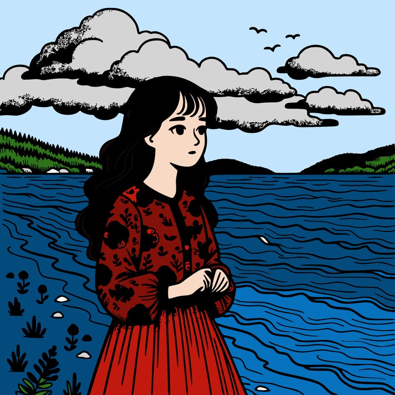 a realistic girl by the water