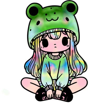 a girl wearing a frog hat and some frog socks