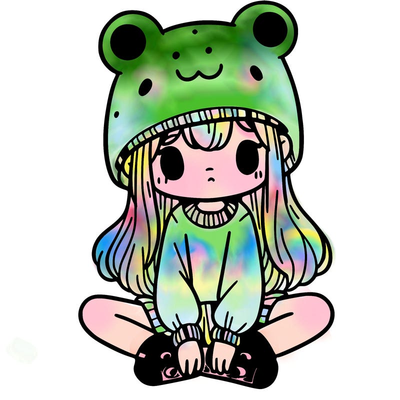 a girl wearing a frog hat and some frog socks