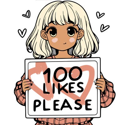 a girl holding a sign saying 100 likes please