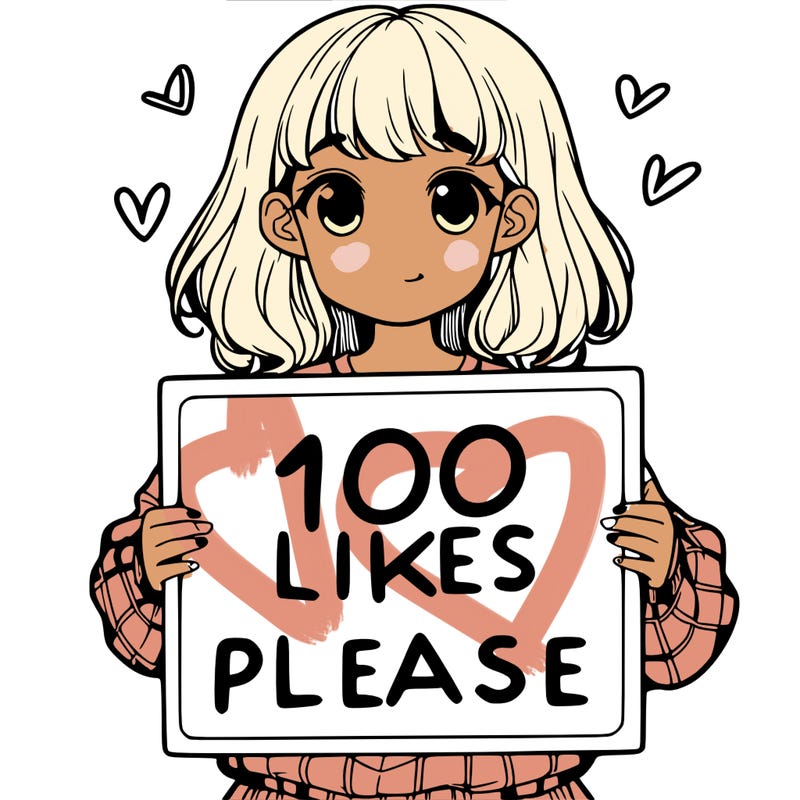 a girl holding a sign saying 100 likes please
