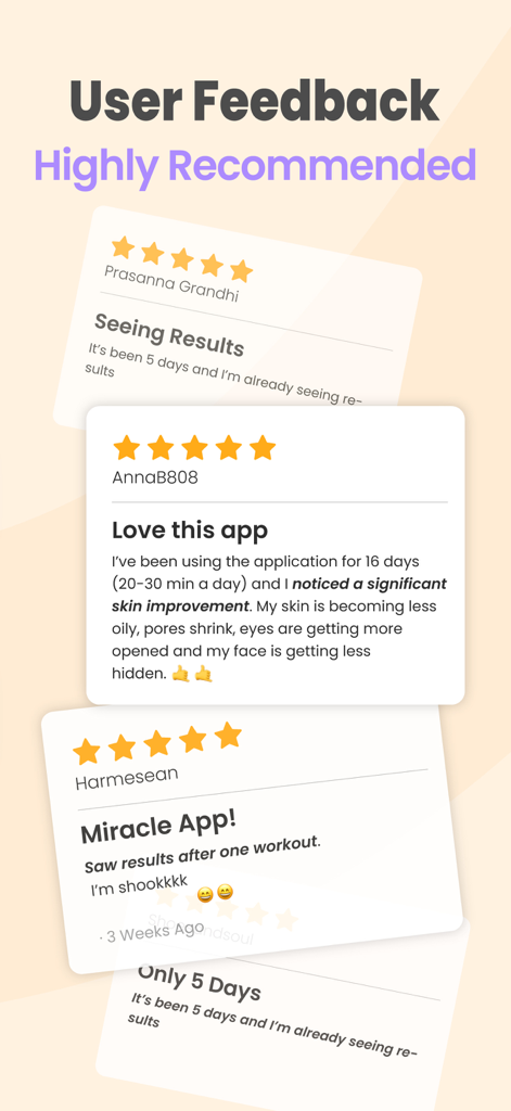 FaceYogi - Face Yoga, Massage - 肌の改善効果に言及しているFaceYogiアプリへの肯定的な5つ星ユーザーレビュー。