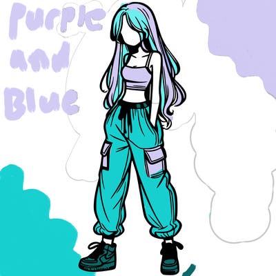 girl in baggy pants crop top and long hair