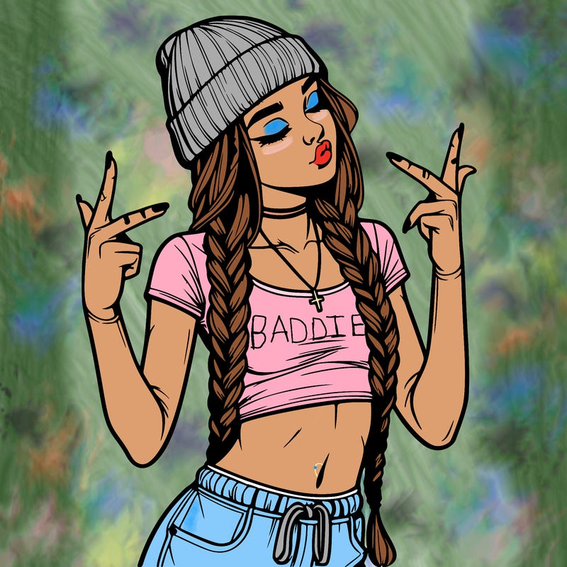 realistic teenage girl with braids and a beanie and crop top doing 🫶🏼