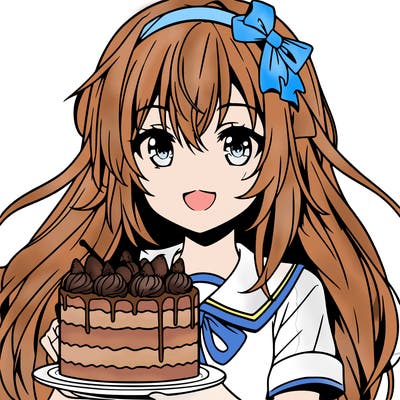 anime style girl with a cake