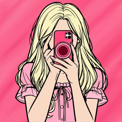 a realistic girl holding her phone taking pictures