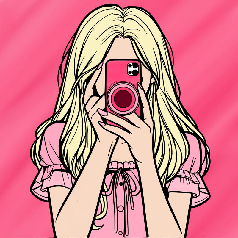 a realistic girl holding her phone taking pictures