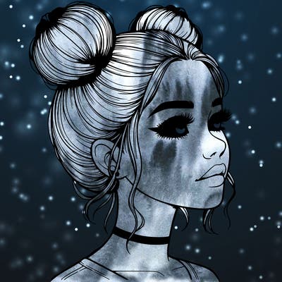 realistic girl with buns on the top of her head