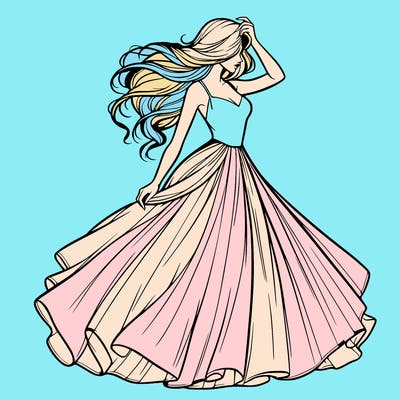 realistic woman with dress flowing in the wind