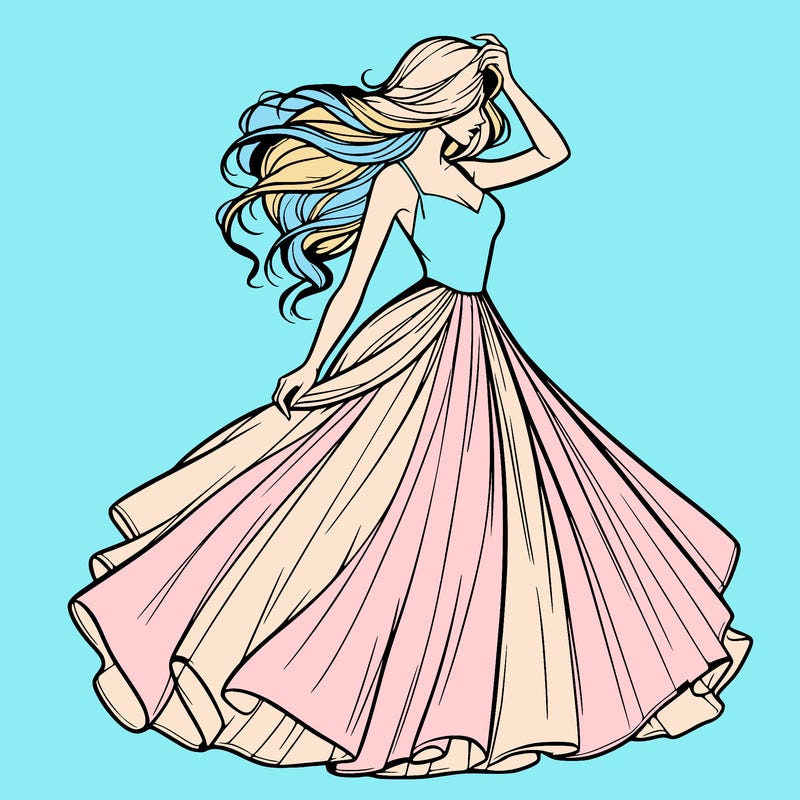 realistic woman with dress flowing in the wind