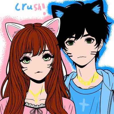 realistic girl with cat ears and realistic boy with cats ears