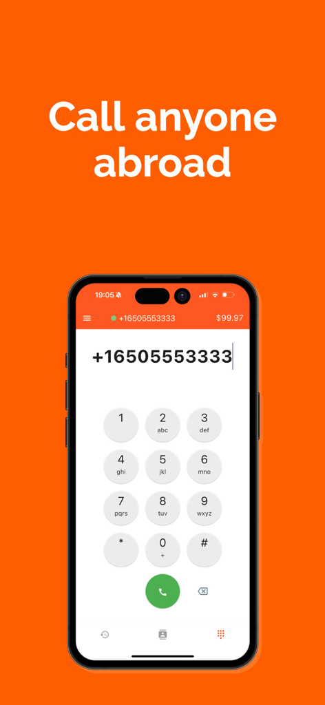 International calls - eFon - eFon app dial pad interface for making international calls abroad
