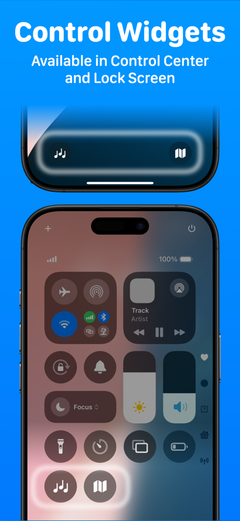 Lock Launcher Widgets LockFlow - LockFlow app showing interactive control center and lock screen shortcut widgets on iPhone