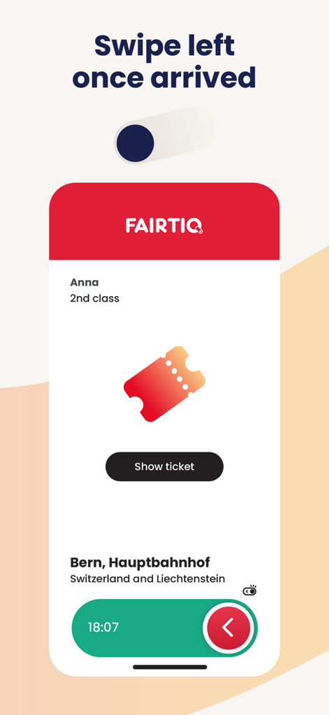 FAIRTIQ - FAIRTIQ app interface showing the swipe to stop feature to end a transit journey