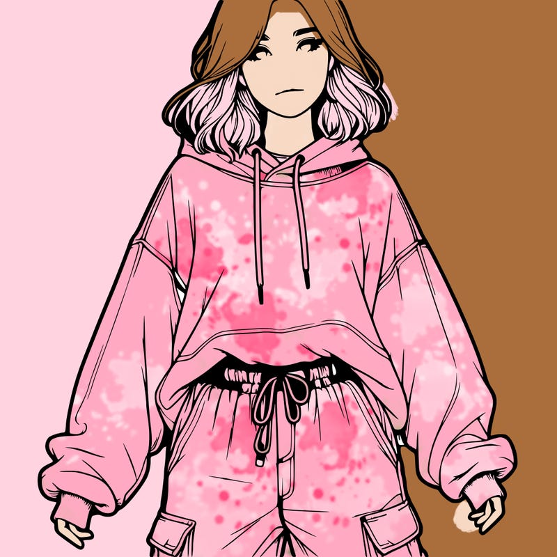 realistic girl in sweatshirt and cargo pants