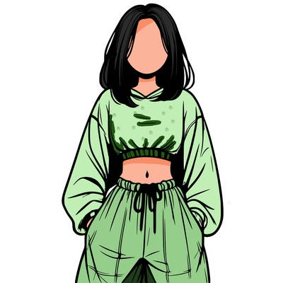 realistic girl faceless with baggy pants and a crop top