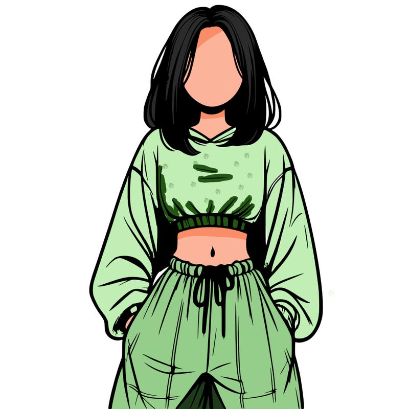 realistic girl faceless with baggy pants and a crop top