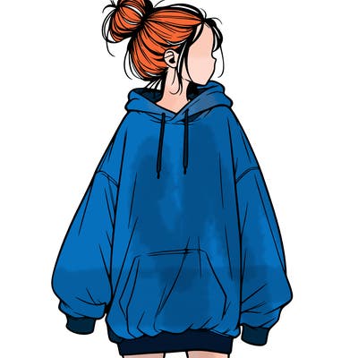 realistic girl with a oversized sweatshirt on and a bun