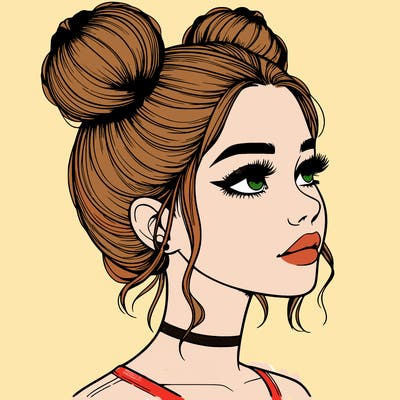 realistic girl with buns on the top of her head