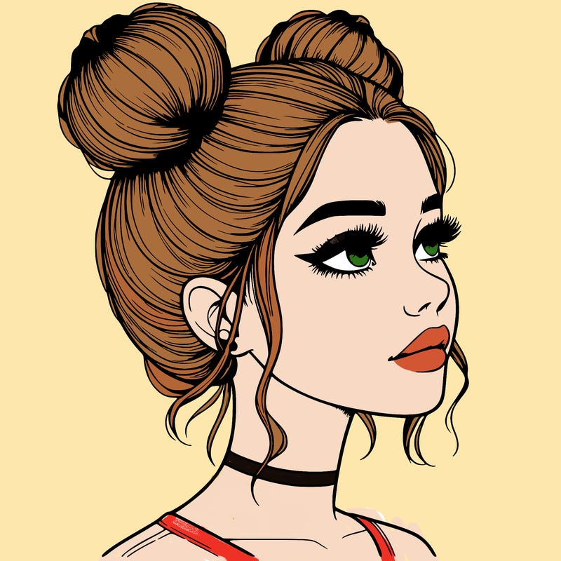 realistic girl with buns on the top of her head