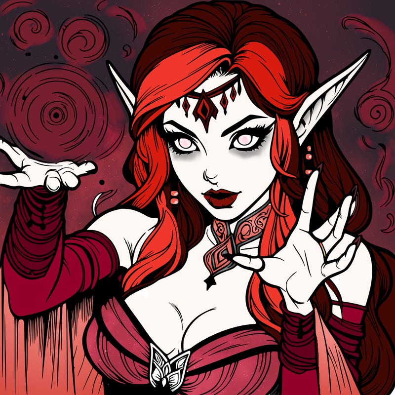 realistic scary beautiful elf sorceress casting spell