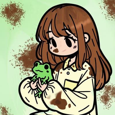 girl with long hair and a oversized shirt. and she is holding a frog