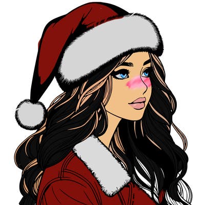 realistic girl in santa hat