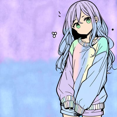 manga teen girl  in a sweater and baggy pants