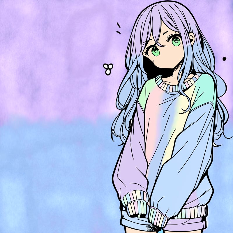 manga teen girl  in a sweater and baggy pants