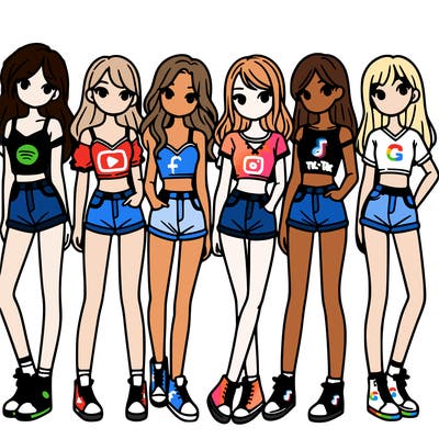 a group of girls wearing crop tops and shorts