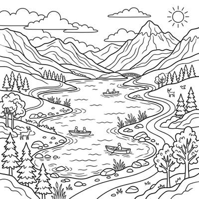 Dive into a serene landscape with our Highland Lakes coloring page, perfectly crafted for kids aged 4-8. This captivating scene offers a fantastic opportunity for young artists to explore nature's beauty with crayons and markers.