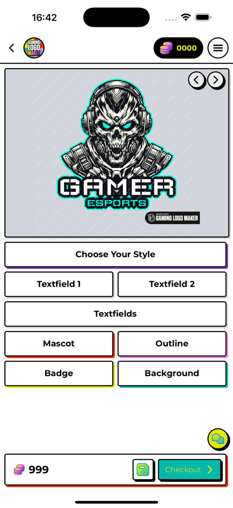 Customizing a skull mascot gaming logo in the Esports Gaming Logo Maker app