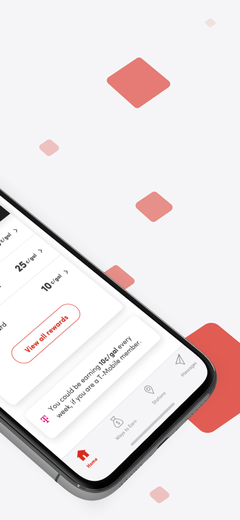 Fuel Rewards® program - Pantalla principal de la aplicación Fuel Rewards mostrando ahorros de combustible por galón y ofertas para miembros de T-Mobile