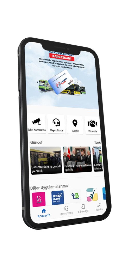 Bursa Büyükşehir Belediyesi - Bursa Metropolitan Municipality app home screen with news and services