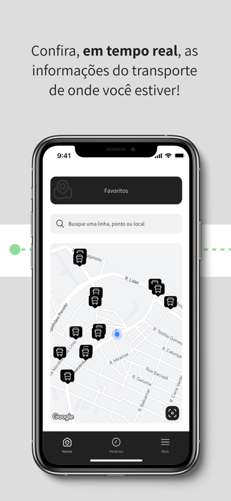 Bus2 mobile app displaying real time bus locations on a city map for transit tracking