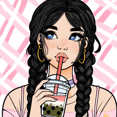 realistic girl with braided hair drinking boba