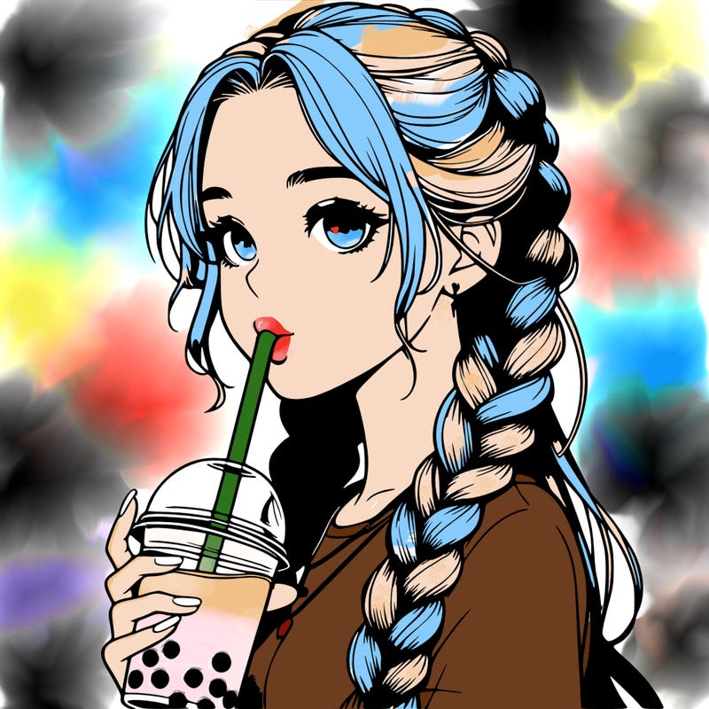 realistic girl with braided hair drinking boba