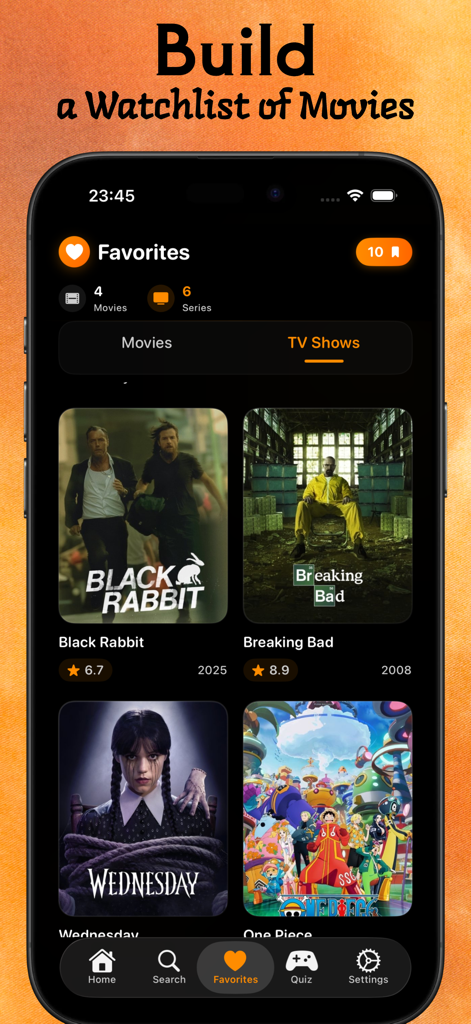 A mobile app screen for Kiss Kh showing a personalized watchlist of movies and television series