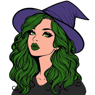 realistic witch girl with wavy hair and lips