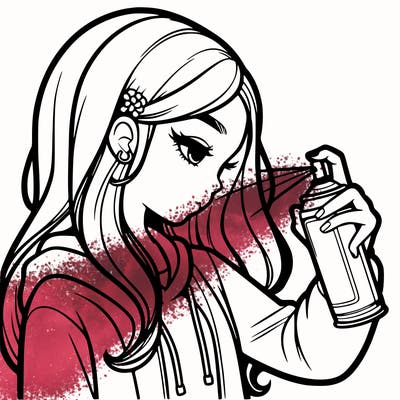 a realistic girl spray painting