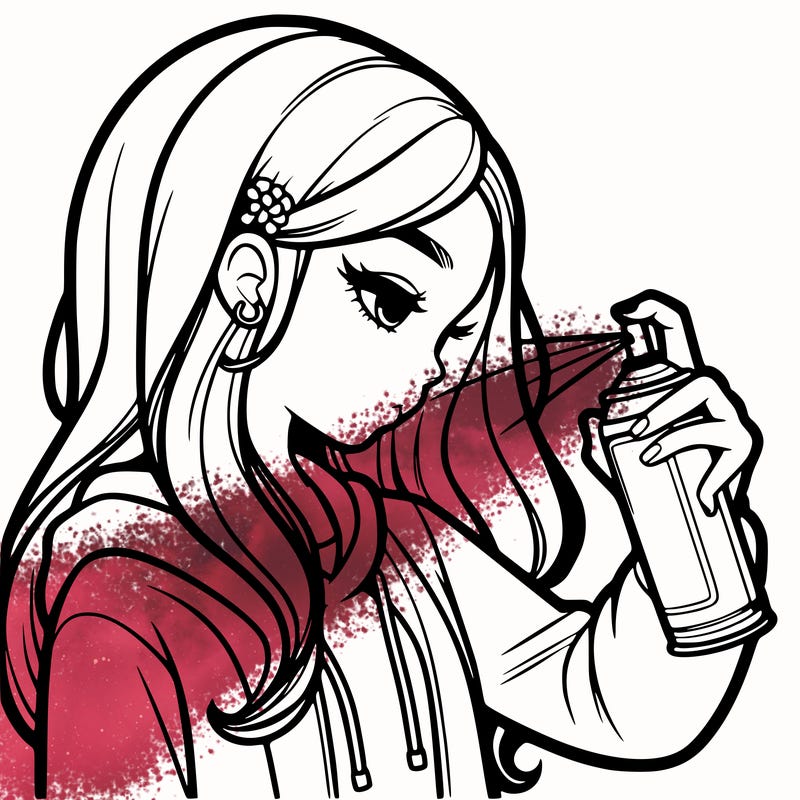 a realistic girl spray painting