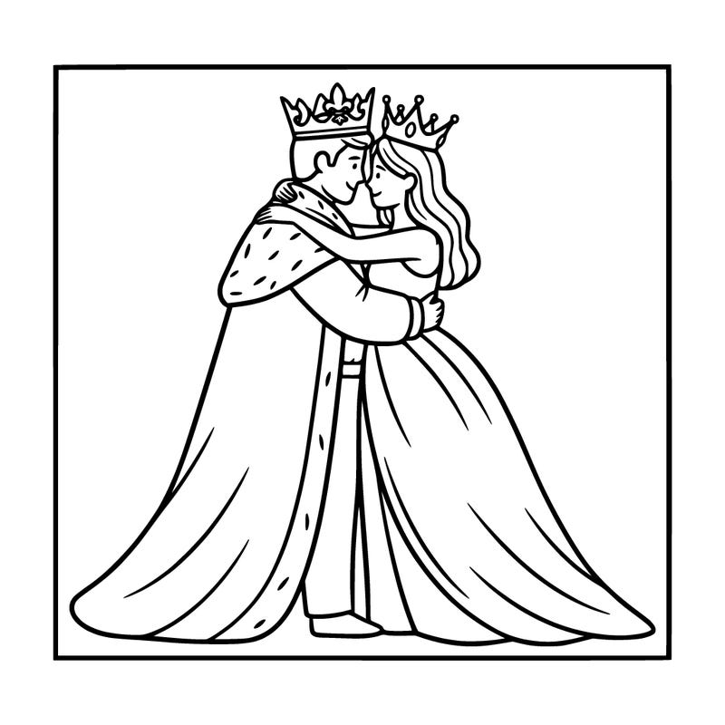 a king and queen hugging