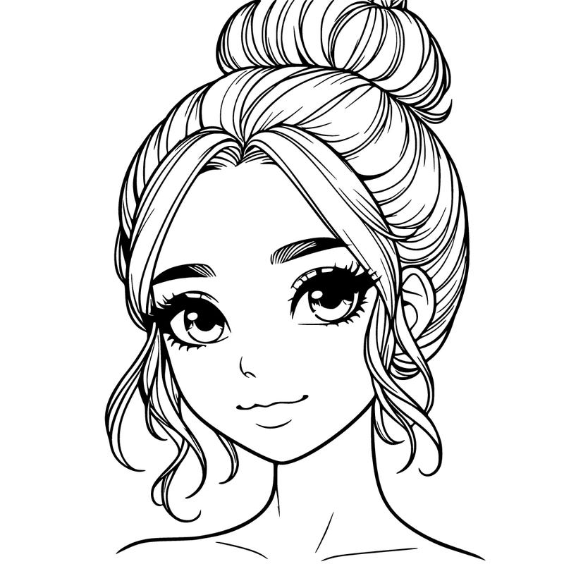 realistic pretty girl with hair in bun