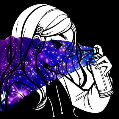 a realistic girl spray painting