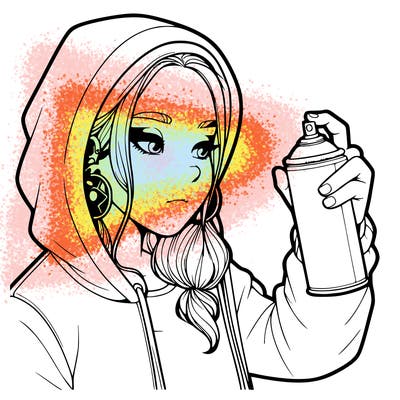 a realistic girl, spray painting