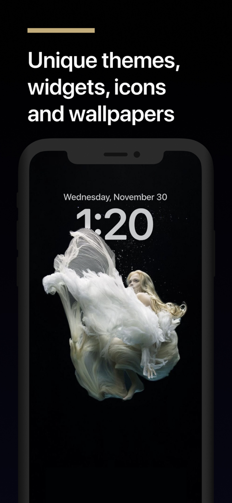 Widgets, Themes & Wallpapers ­ - Pantalla de bloqueo de iPhone mostrando un tema estético y fondo de pantalla únicos